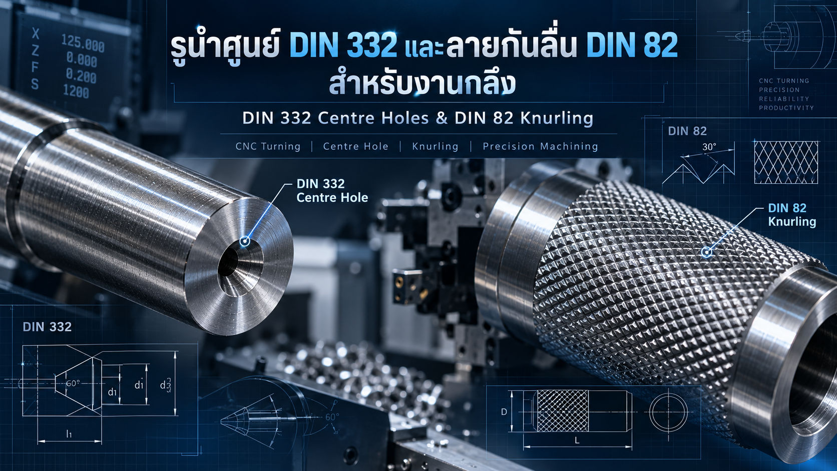 DIN 332 Centre Holes and DIN 82 Knurling: A Guide to Lathe Machining